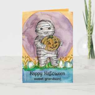 Cartão Feliz Dia das Bruxas Avô Mummy Pumpkins