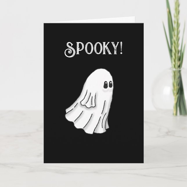Cartão Feliz Dia das Bruxas com Fantasma Assustado (Frente)