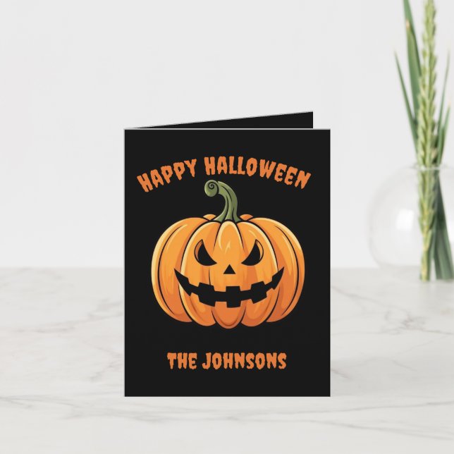 Cartão Feliz Dia das Bruxas de Pumpkin, Cute e Spookie (Frente)