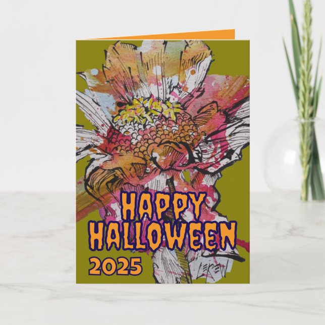 Cartão Feliz Dia das Bruxas Diminuindo Flores (Frente)