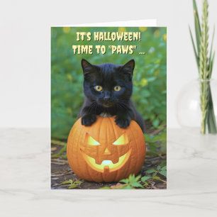 Cartão Feliz Dia das Bruxas, Gatinho Preto Bonito e Diver