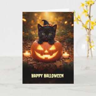 Cartão Feliz Dia das Bruxas Gatinho Preto Fofo