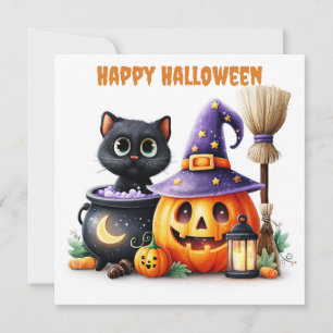 Cartão Feliz Dia das Bruxas Gato Preto