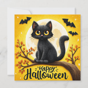Cartão Feliz Dia das Bruxas Gato Preto