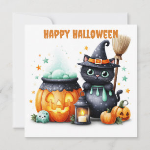 Cartão Feliz Dia das Bruxas Gato Preto