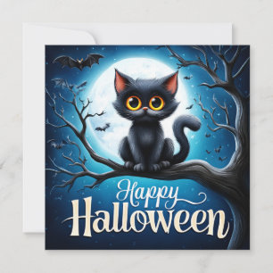 Cartão Feliz Dia das Bruxas Gato Preto
