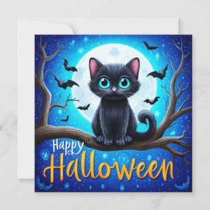 Cartão Feliz Dia das Bruxas Gato Preto