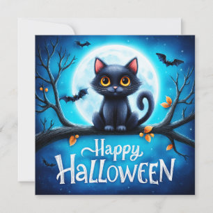 Cartão Feliz Dia das Bruxas Gato Preto