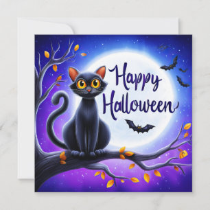 Cartão Feliz Dia das Bruxas Gato Preto