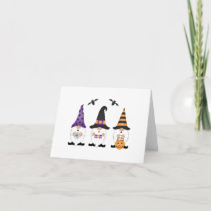 Cartão Feliz Dia das Bruxas Gnomos Roxo Laranja