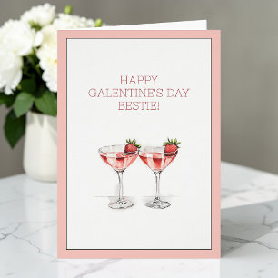 Cartão Feliz Dia das Galentines Amiga Bebidas Carta Dobla