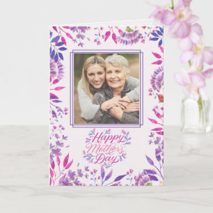 Cartão Feliz Dia das Mães aquarela brilhante floral fofa