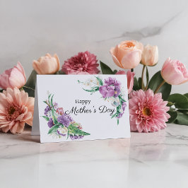 Cartão Feliz dia das mães Aquarela Floral Lavanda