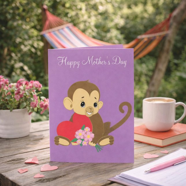 Cartão Feliz Dia das Mães Bebê Macaco (Criador carregado)