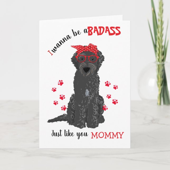 Cartão Feliz Dia das Mães Cachorro Labradoodle Preto Incr (Frente)