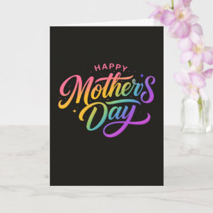 Cartão Feliz Dia das Mães Colorido Caligrafia Arco-Íris  