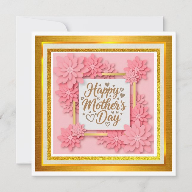 Cartão Feliz Dia das Mães com Flores de Origami Rosa (Frente)