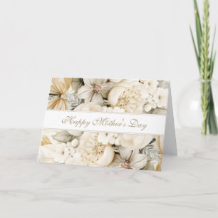 Cartão Feliz Dia das Mães creme de baunilha Floral script