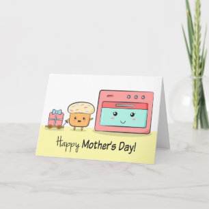 Cartão Feliz Dia das Mães - Cupcake Fofo e Forno Rosa