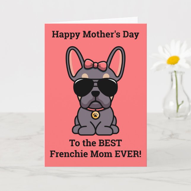 Cartão Feliz Dia das Mães da cachorrinha Lilac Tan French (Planta pequena)