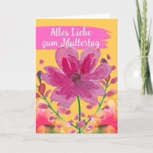 Cartão Feliz Dia das Mães em Flores Alemãs de Aquarela