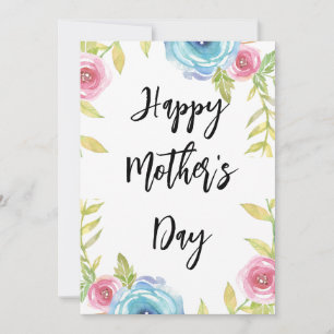Cartão Feliz Dia das Mães Floral Azul e Rosa Elegante