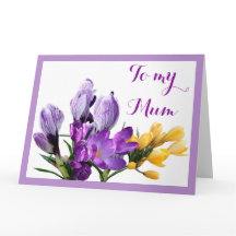 Feliz Dia das Mães floral de crocus amarelo roxo 