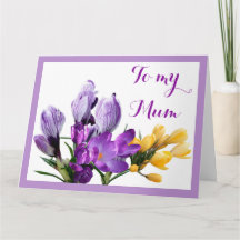 Feliz Dia das Mães floral de crocus amarelo roxo 