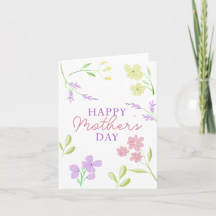 Cartão Feliz Dia das Mães Floral Macio Aquarela Pastel