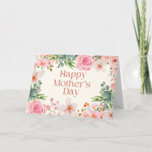 Cartão Feliz Dia das Mães Flores Aquarela 