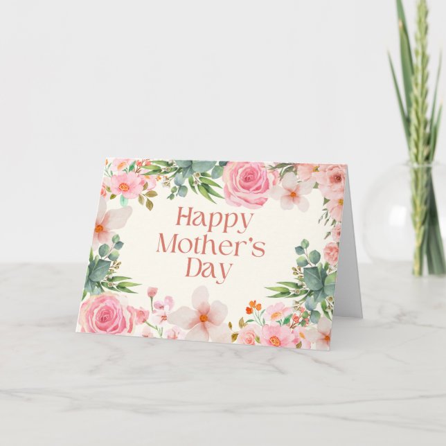 Cartão Feliz Dia das Mães Flores Aquarela (Frente)