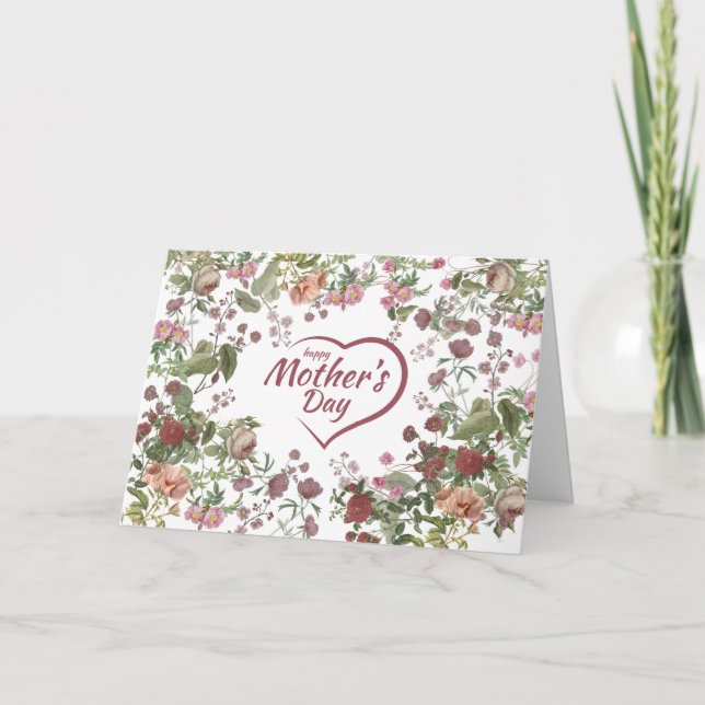 Cartão Feliz Dia das Mães Flores Vintage  (Frente)