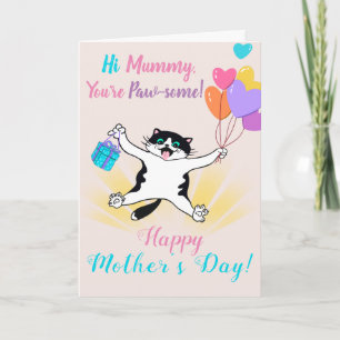 Cartão Feliz Dia das Mães Gatito Fofo Balões Coloridos