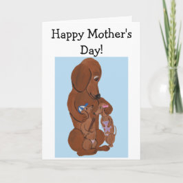 Cartão Feliz Dia das Mães! Mamãe Dachshund e Filhotes