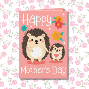 Cartão Feliz Dia das Mães Mamãe e Bebêouriço-cacheiro