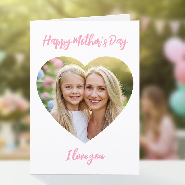 Cartão Feliz Dia das Mães Mamãe Foto Coração Fofo Rosa (Criador carregado)