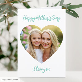 Cartão Feliz Dia das Mães Mamãe Foto Coração Fofo Verde M