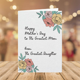 Cartão Feliz Dia das Mães Ótima Mãe Flores Florais Pastel