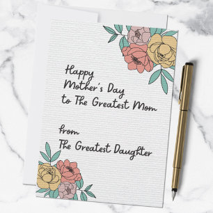 Cartão Feliz Dia das Mães Ótima Mamãe Flores Pastel Flora