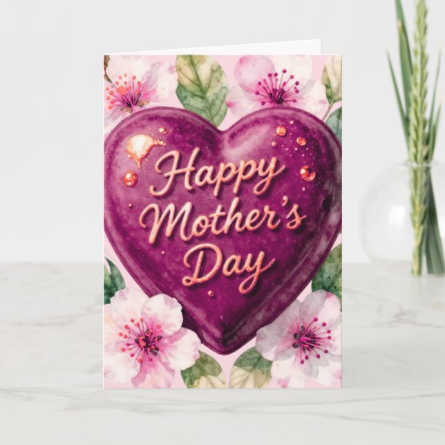 Cartão Feliz Dia das Mães Purple Heart Bloom (Frente)