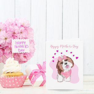 Cartão Feliz Dia das Mães Shih-Tzu Com Corações