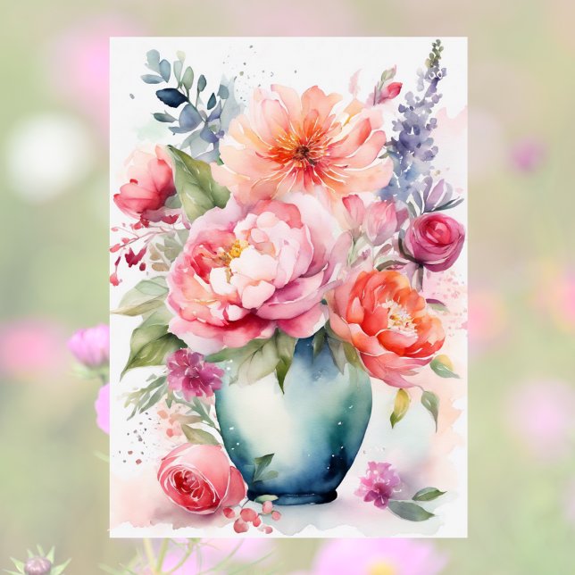 Cartão Feliz Dia das Mães Vaso Floral Estilo Aquarela (Criador carregado)