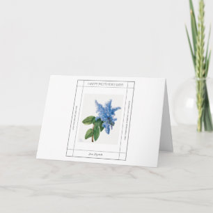 Cartão Feliz Dia das Mães Vintage Blue Lilac Watercolor
