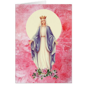 Cartão Feliz Dia das Mães Virgem Maria Bendita Rosas Ros