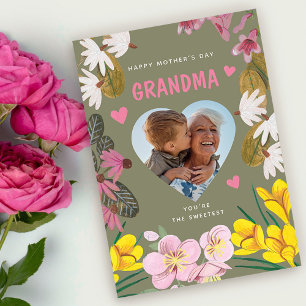 Cartão Feliz Dia das Mães Vovó Doce Foto Floral