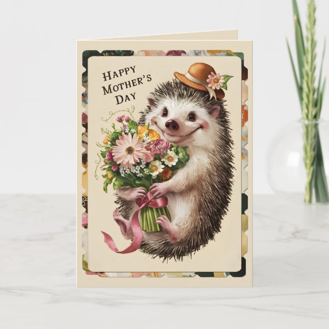 Cartão Feliz Dia das Mãesouriço-cacheiro fofo (Frente)