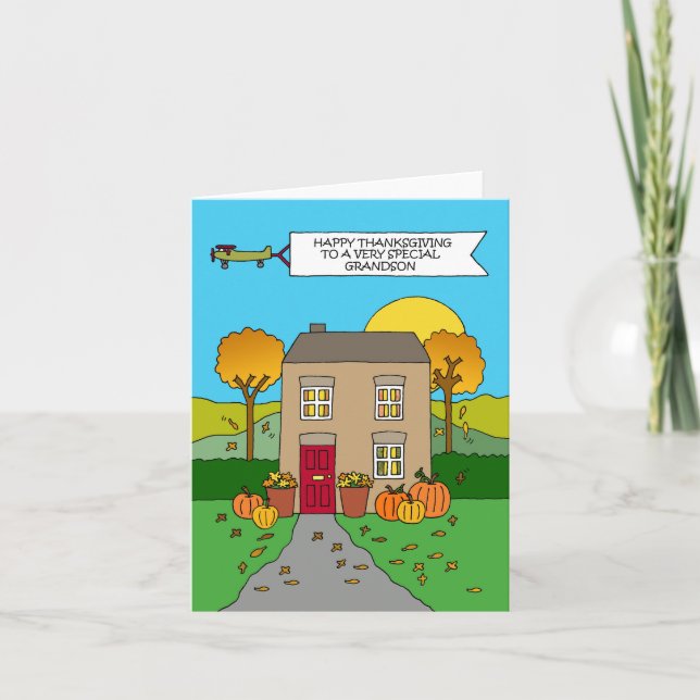 Cartão Feliz Dia de Ação de Graças ao neto (Frente)