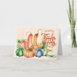 Cartão Feliz Dia de Ação de Graças de Deus e Pumpkins bon