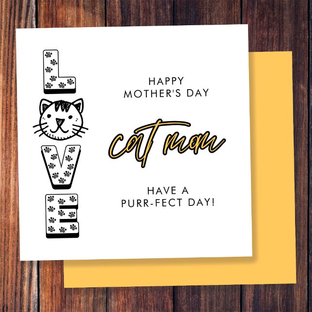 Cartão Feliz Dia de as mães Amarelo Do Puro Gato (Criador carregado)
