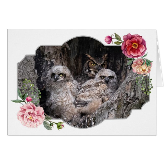 Cartão Feliz Dia de as mães, Corujas (Frente Horizontal)